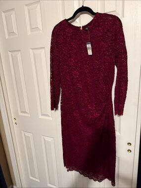 Lauren Ralph Lauren Burgundy Long-Sleeve Lace Dress